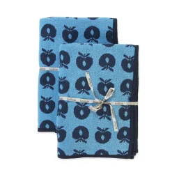 Småfolk 2 pak håndklæde 70x140 med æbler - Blue-Børn Badekåber & Håndklæder