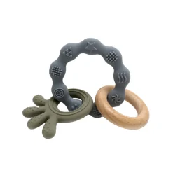 Magni Biderangle i silikone med blæksprutte og træ vedhæng- Bideringe & Rangler