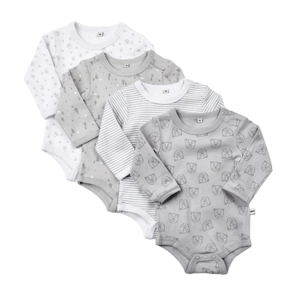 Pippi Body Langærmet Med Print 4-Pak - 190- Multipack|Bodystocking Langærmet