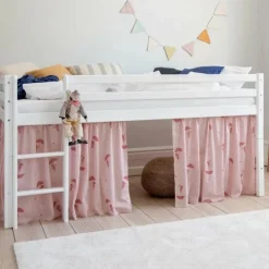 Hoppekids ECO Comfort halvhøj seng hvid, med forhæng rød-Børn Pakkeløsninger