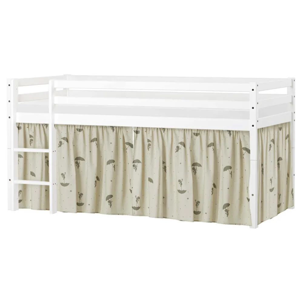 Hoppekids ECO Dream Halvhøj seng (delbar) hvid 90x200, med forhæng grøn-Børn Pakkeløsninger|Juniorsenge