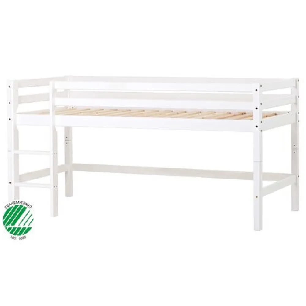 Hoppekids ECO Dream Halvhøj seng (delbar) hvid 90x200, med forhæng grøn-Børn Pakkeløsninger|Juniorsenge