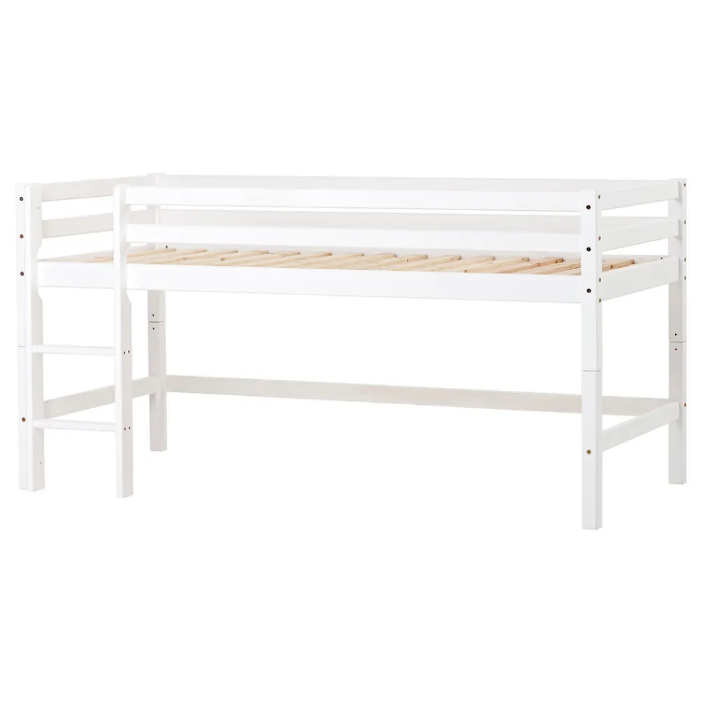 Hoppekids ECO Dream Halvhøj seng (delbar) hvid 90x200, med forhæng grøn-Børn Pakkeløsninger|Juniorsenge