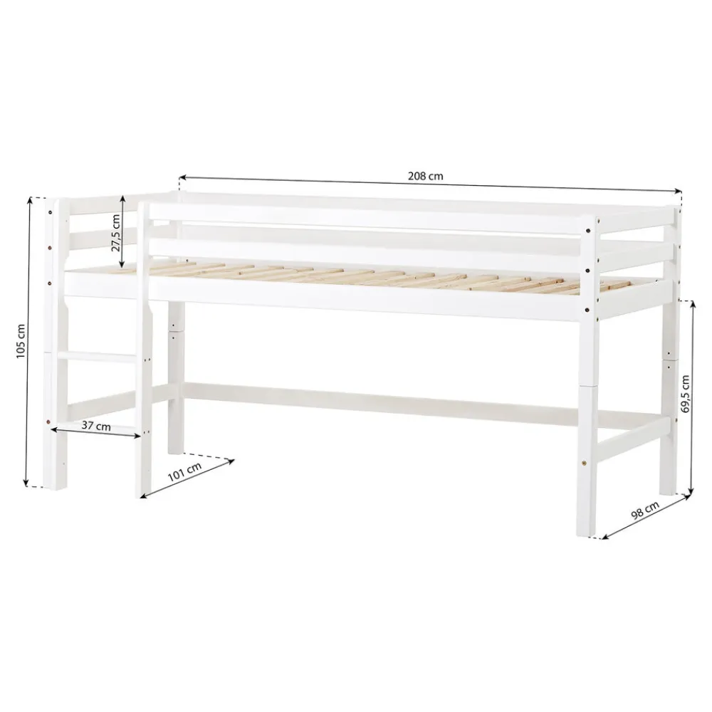 Hoppekids ECO Dream Halvhøj seng (delbar) hvid 90x200, med forhæng grøn-Børn Pakkeløsninger|Juniorsenge