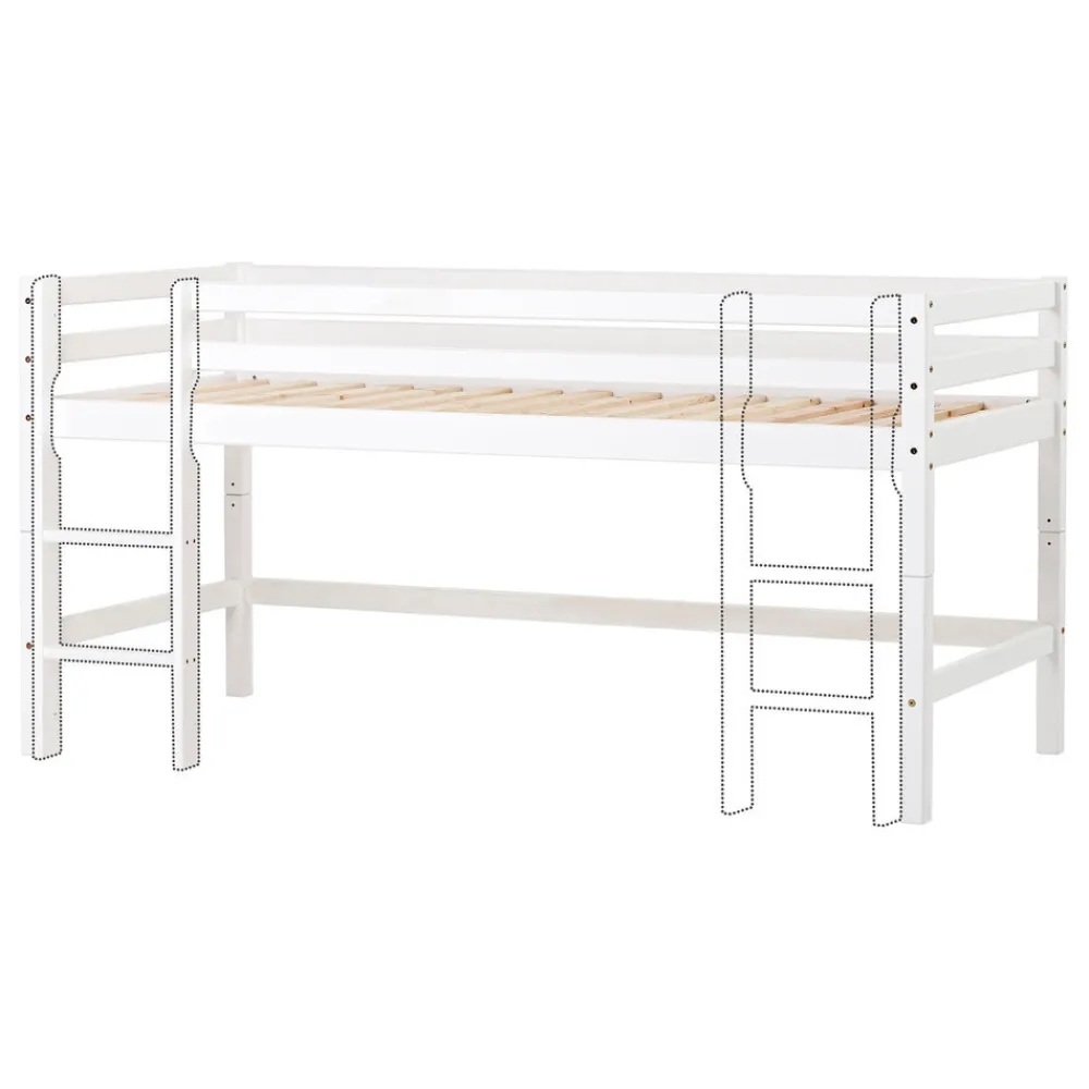 Hoppekids ECO Dream Halvhøj seng (delbar) hvid 90x200, med forhæng grøn-Børn Pakkeløsninger|Juniorsenge