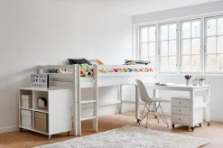 Hoppekids ECO Dream Halvhøj seng (delbar) hvid, med rumdeler og skrivebord-Børn Pakkeløsninger|Reoler