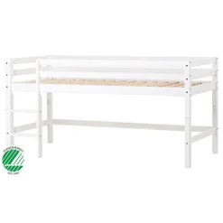 Hoppekids ECO Dream Halvhøj seng (delbar) hvid 90x200, med forhæng blå-Børn Pakkeløsninger|Juniorsenge