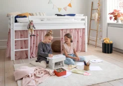 Hoppekids ECO Dream Halvhøj seng (delbar) hvid 90x200, med forhæng blå-Børn Pakkeløsninger|Juniorsenge