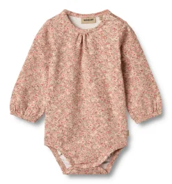 Wheat Elmine Body Langærmet - Rose dust flower meadow- Bodystocking Langærmet