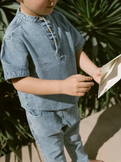 Lil' Atelier Fundo ss løs dnm skjorte - MEDIUMBLUE- T-Shirts & Toppe