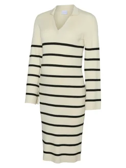 MamaLicious Isabell stripe langærmet strik kjole - BIRCH- Kjoler/Nederdele