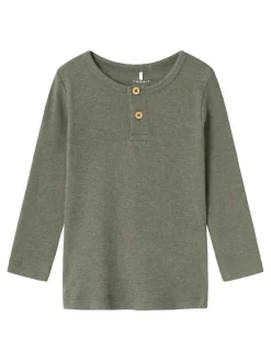 NAME IT Kab langærmet basis bluse - DUSTYOLIVE- Bluser