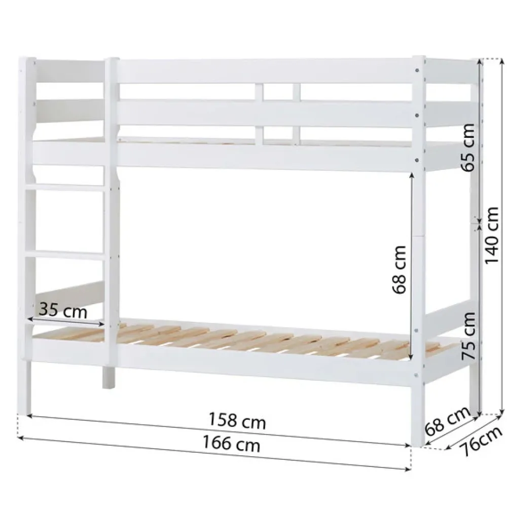 Hoppekids Køjeseng inkl. bund, Eco comfort 70x160 cm. - Hvid-Børn Juniorsenge
