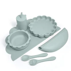 Magni Komplet spisesæt i silikone, støvet blå, 7 dele- Service