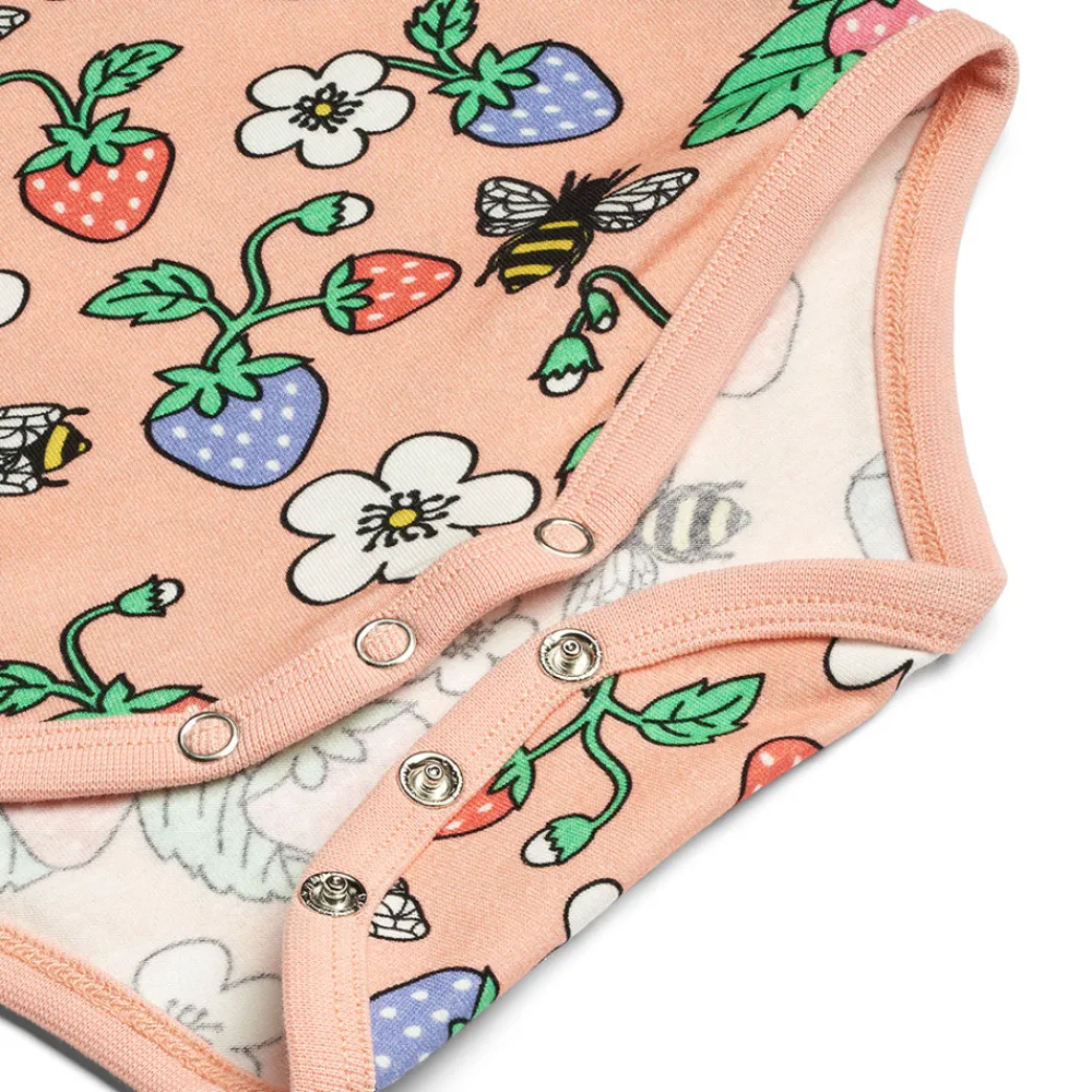 Småfolk Langærmet body med jordbær - 536- Bodystocking Langærmet