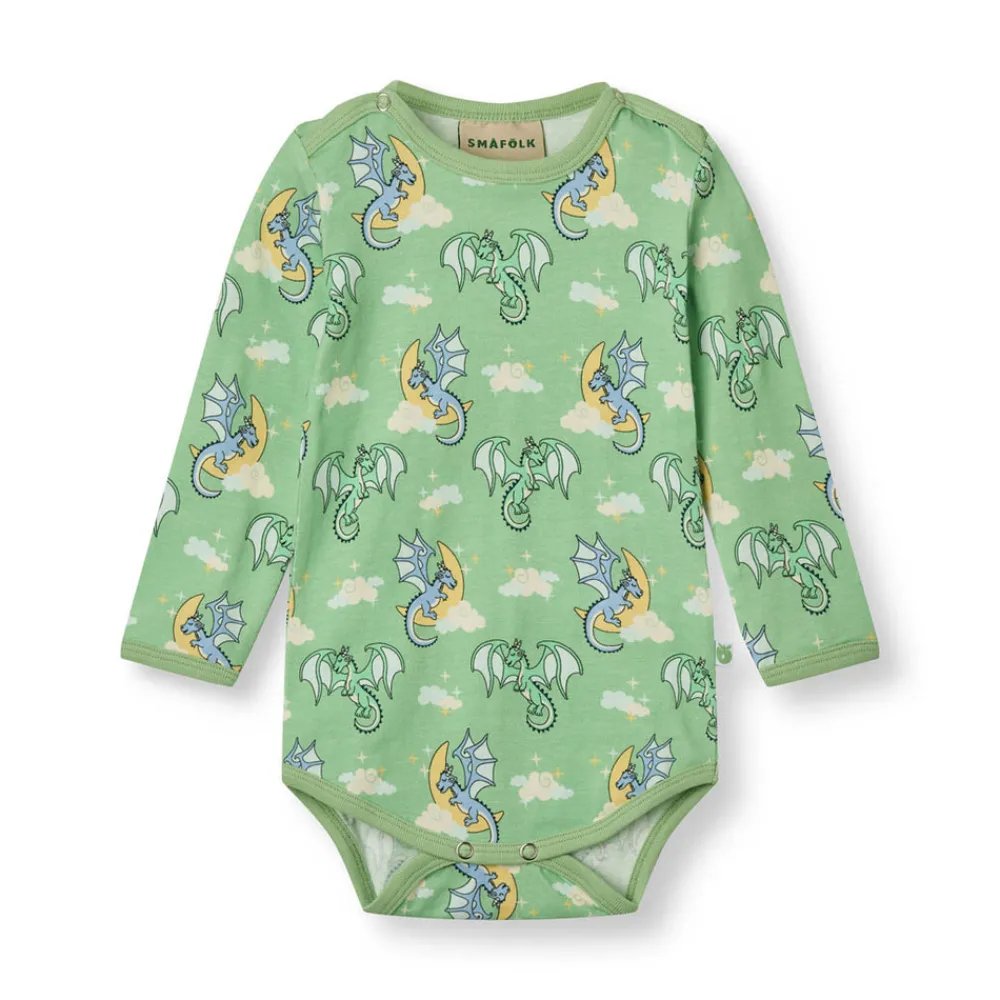 Småfolk Langærmet body med sovende drager - 827- Bodystocking Langærmet