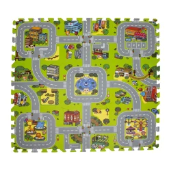 Magni Legegulv med vej og by skum. 9 felter- Legegulve & -Tæpper