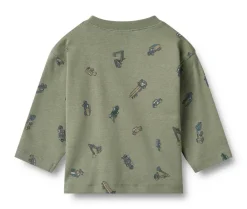 Wheat Malthe T-shirt Langærmet - Dusty green cars- Bluser