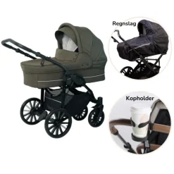 BASSON / Scandia Nordic Lux inkl. regnslag og kopholder - Dusty olive- Barnevognspakker