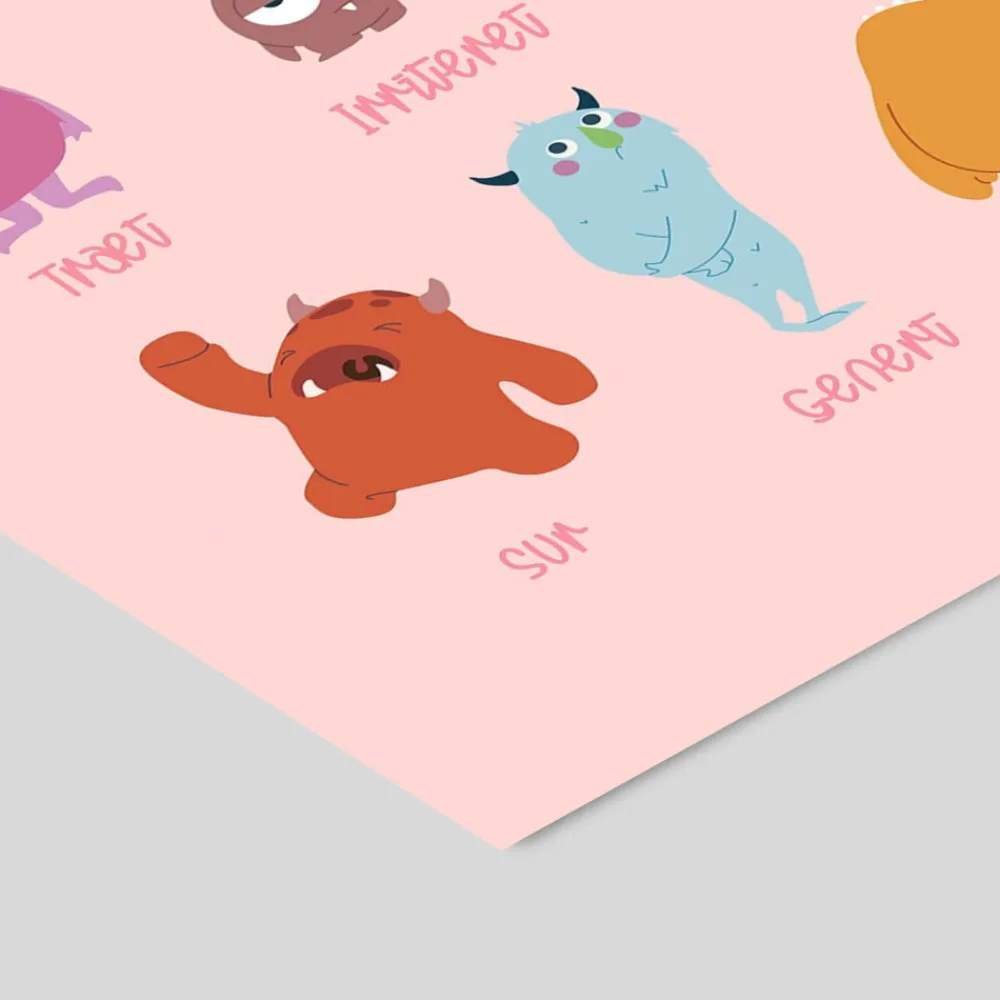 Poster & Frame Plakat - De Tolv Følelser Pink 50x70-Børn Plakater