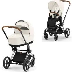 Cybex Priam Duovogn - off white/chrome brown- Kombivogne Med Flade Sæder