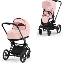 Cybex Priam Duovogn - peach pink/matt black- Kombivogne Med Flade Sæder