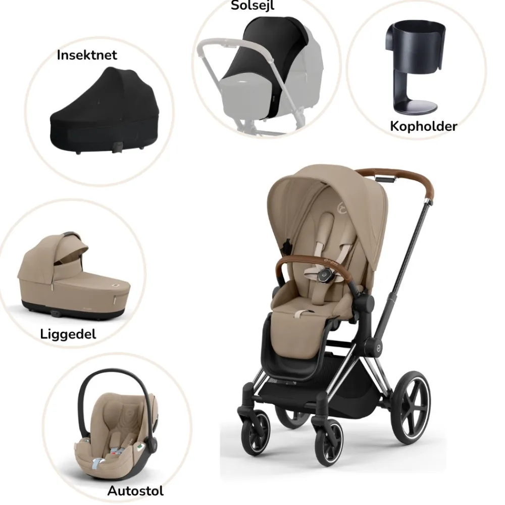 Cybex Priam pakke - cozy beige/chrome brown PLUS- Kombivognspakker