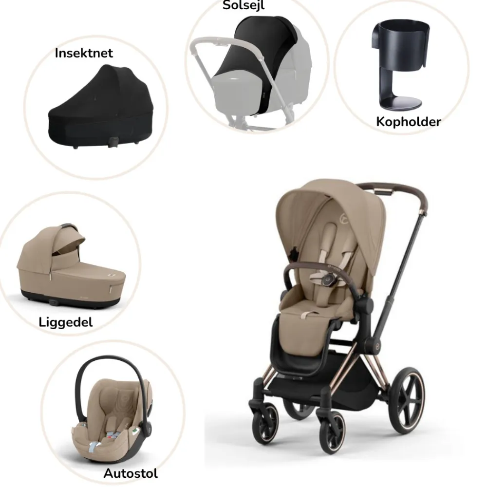 Cybex Priam pakke - cozy beige/rosegold PLUS- Kombivognspakker