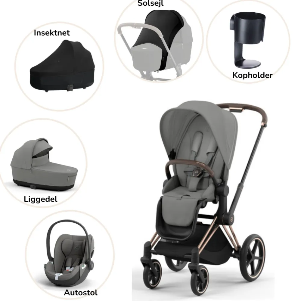 Cybex Priam pakke - mirage grey/rosegold- Kombivognspakker