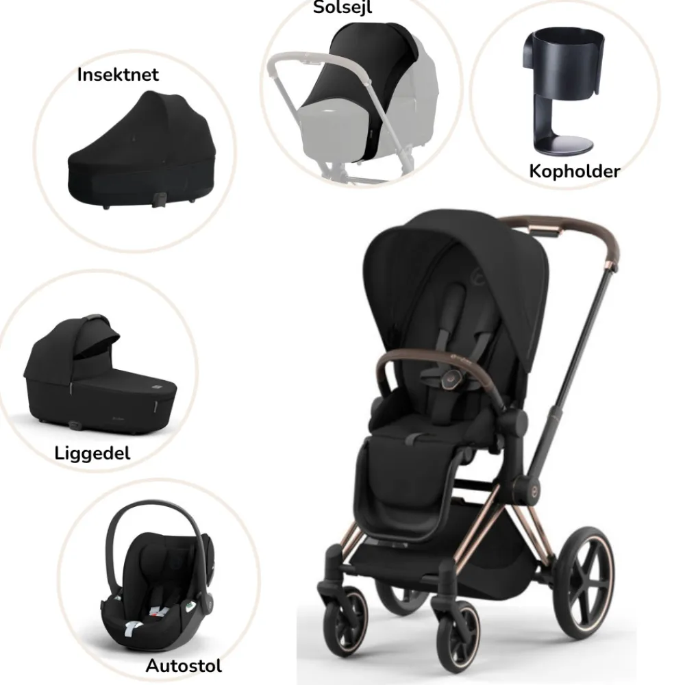Cybex Priam pakke - sepia black/rosegold- Kombivognspakker