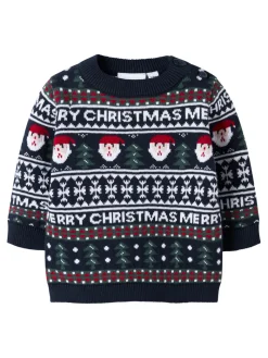 NAME IT Rastokka Striksweater - Dark Sapphire- Juletøj|Cardigans, Veste & Trøjer