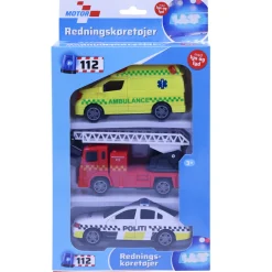 MOTOR-112 Redningskøretøjer 3stk m/pullback, lys og lyd- Legetøjsbiler