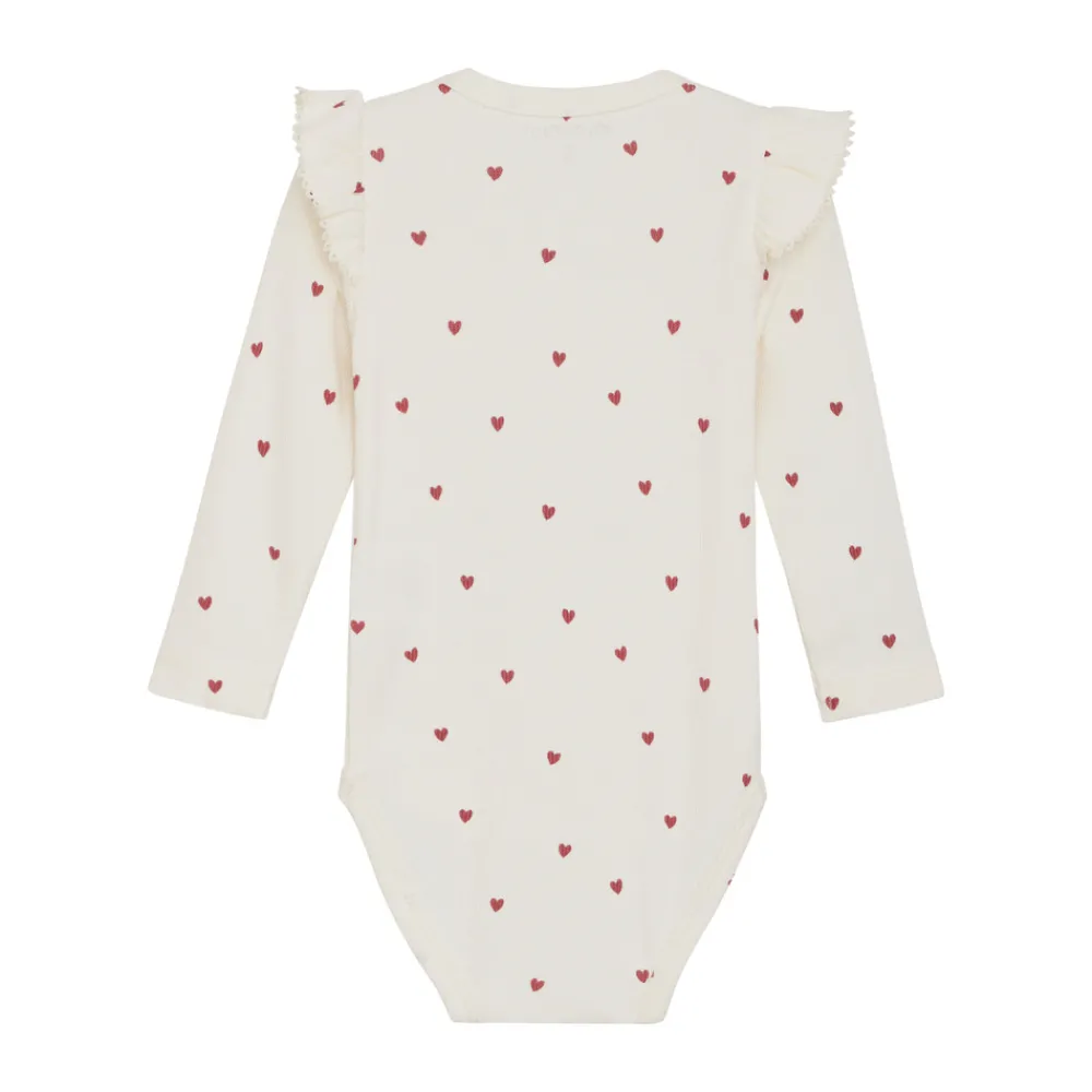 Minymo Rib Body Langærmet - med hjerteprint- Bodystocking Langærmet
