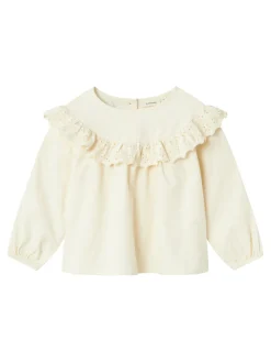 Lil' Atelier Saku langærmet loose emb top - TURTLEDOVE- Bluser