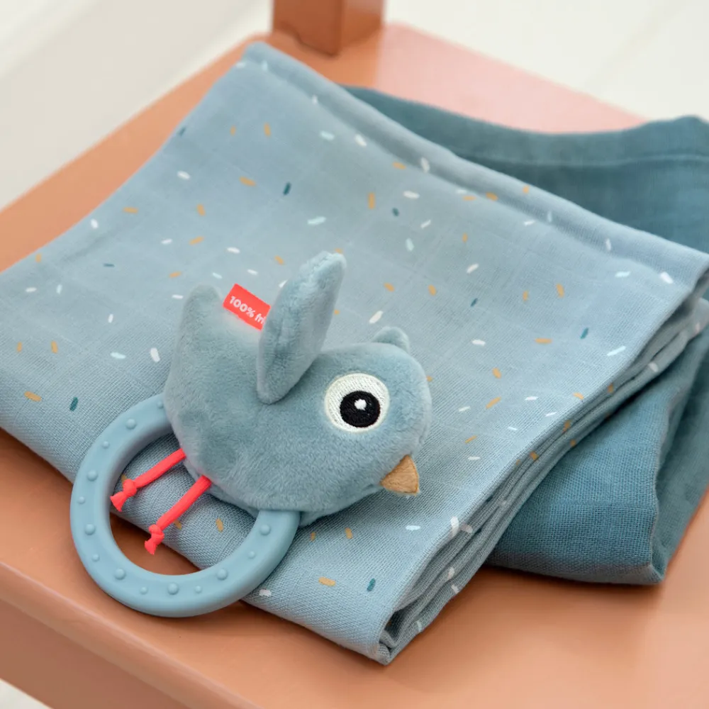 Done By Deer Sanserangle m/bidering Birdee - Blå- Rangler I Plys