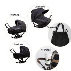 Scandia sommer tilbehørspakke til barnevogn - solskærm, kopholder, regnslag, myggenet og vognnet- Barnevognspakker