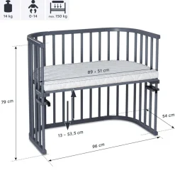 Babybay Side by side seng Maxi - Grå-Børn Side By Side Senge