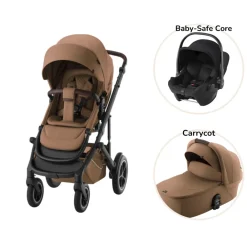 Britax Römer Smile 5Z lux inkl. liggedel og Baby-Safe Core autostol - warm caramel/space black- Kombivognspakker