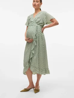 MamaLicious Sophie tess ss midi kjole - CAMEOGREEN- Kjoler/Nederdele