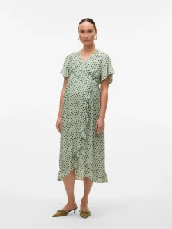 MamaLicious Sophie tess ss midi kjole - CAMEOGREEN- Kjoler/Nederdele