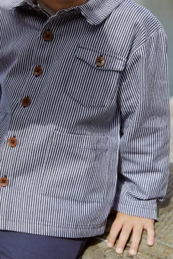 Copenhagen Colors Stribet twill jakke med lommer - NAVYSTRIPE- Skjorter