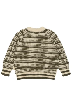 PETIT PIAO Striksweater - Dark Off White/Dusty Moss- Cardigans, Veste & Trøjer
