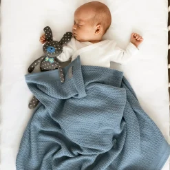 VINTER & BLOOM Striktæppe, bomuld - Blå-Børn Tæpper