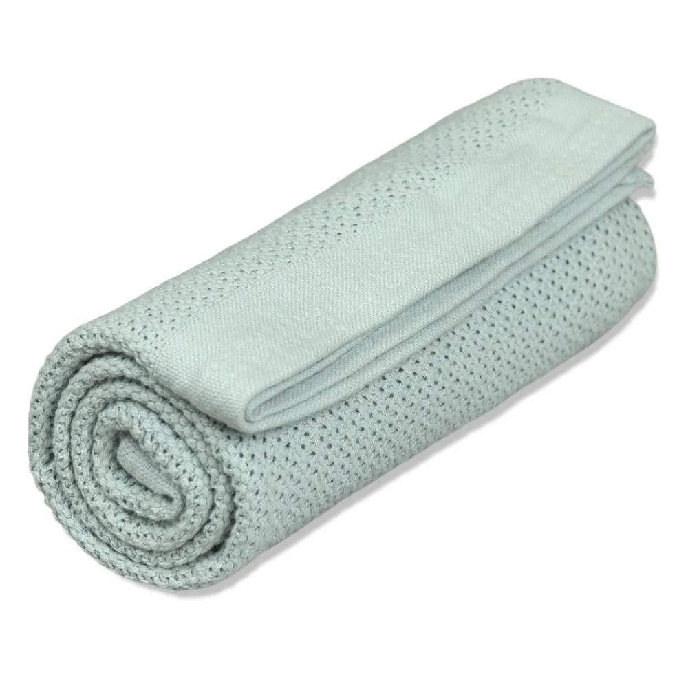 VINTER & BLOOM Striktæppe, bomuld, Sage green-Børn Tæpper