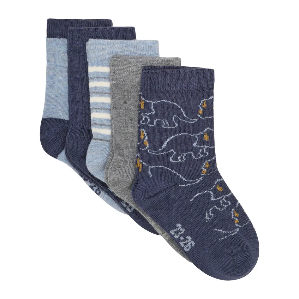 BeKids Strømpe m. mønster (5-pak) - Blue melange- Strømper|Multipack