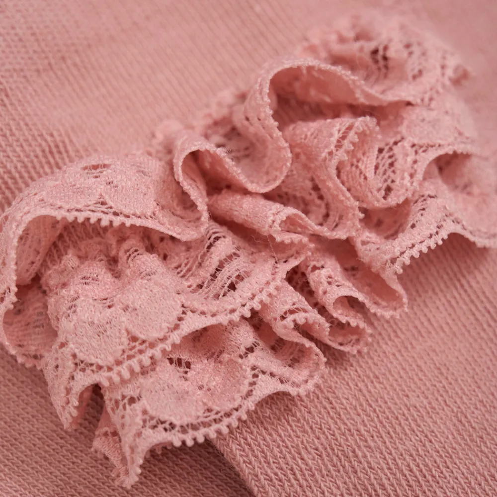 BeKids Strømpebukser m. Blonde - Dusty Rose- Strømpebukser