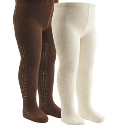 Müsli Strømpebukser med hulmønster 2-pak - Bark/ Balsam cream- Strømpebukser