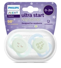 Philips Avent Sut, Ultra Start Night 0-2mdr. 2 pk, grøn og blå- Sutter