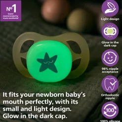 Philips Avent Sut, Ultra Start Night 0-2mdr. 2 pk, grøn og blå- Sutter