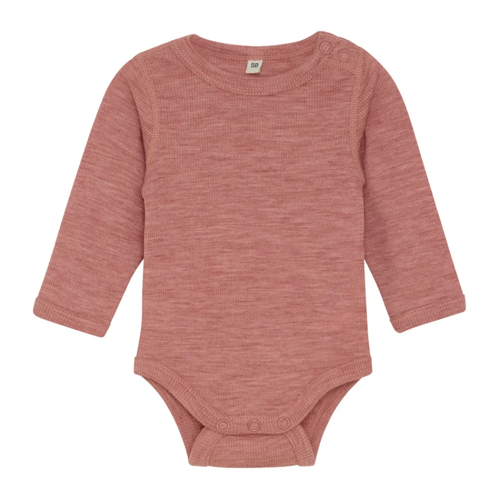 BeKids Uld body langærmet body - solid - Light Mahogany Melange- Uldbodyer|Bodystocking Langærmet